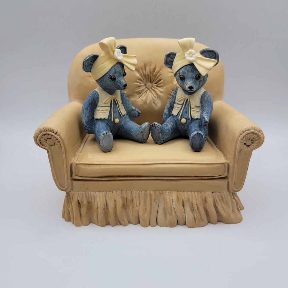 Jon Hogara 1990 Teddy Bear Figurine Armchair‎ Sitting Duo Collectible